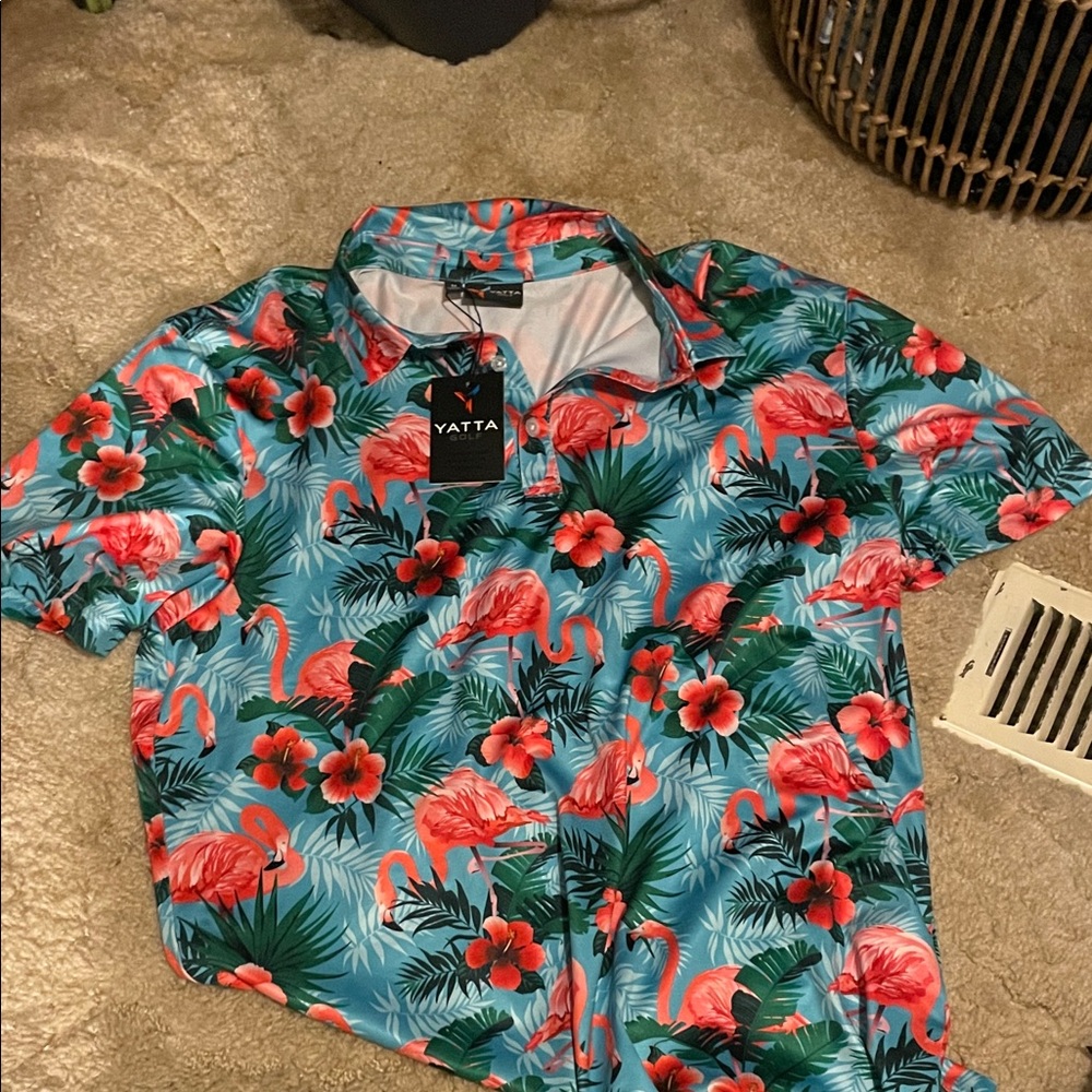 Yatta Men's Tropical Golf Flamingo Polo